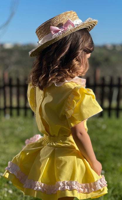 Sonata Girls Yellow Heart Blouse & Skirt Set - (Made To Order)