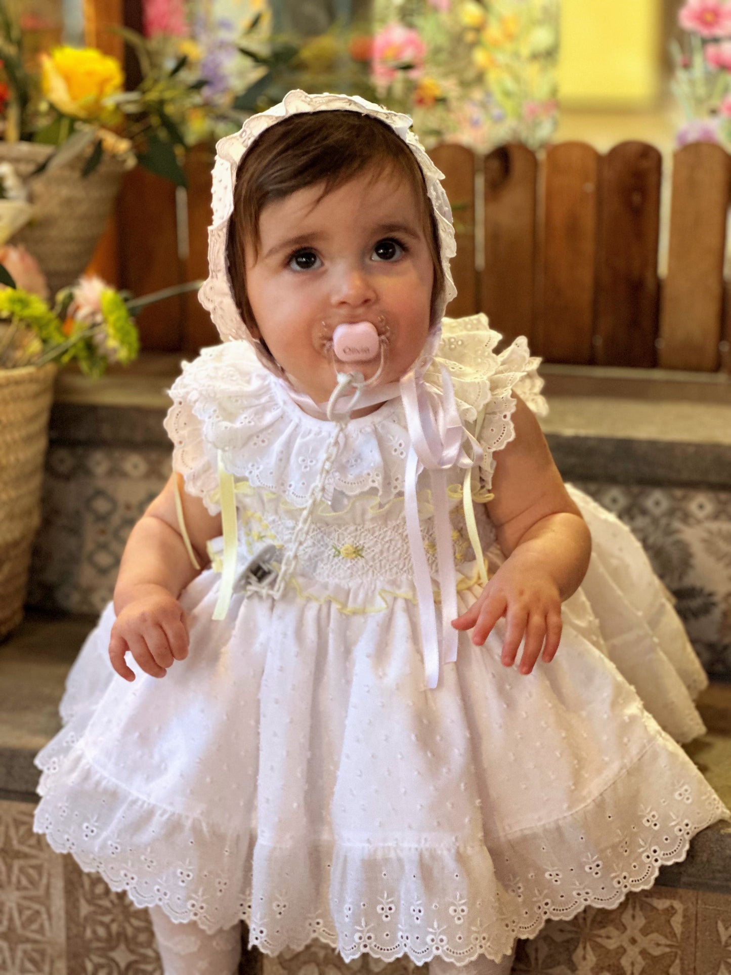 Sonata Girls White Plumetti Hand Smocked Dress - (Made To Order)