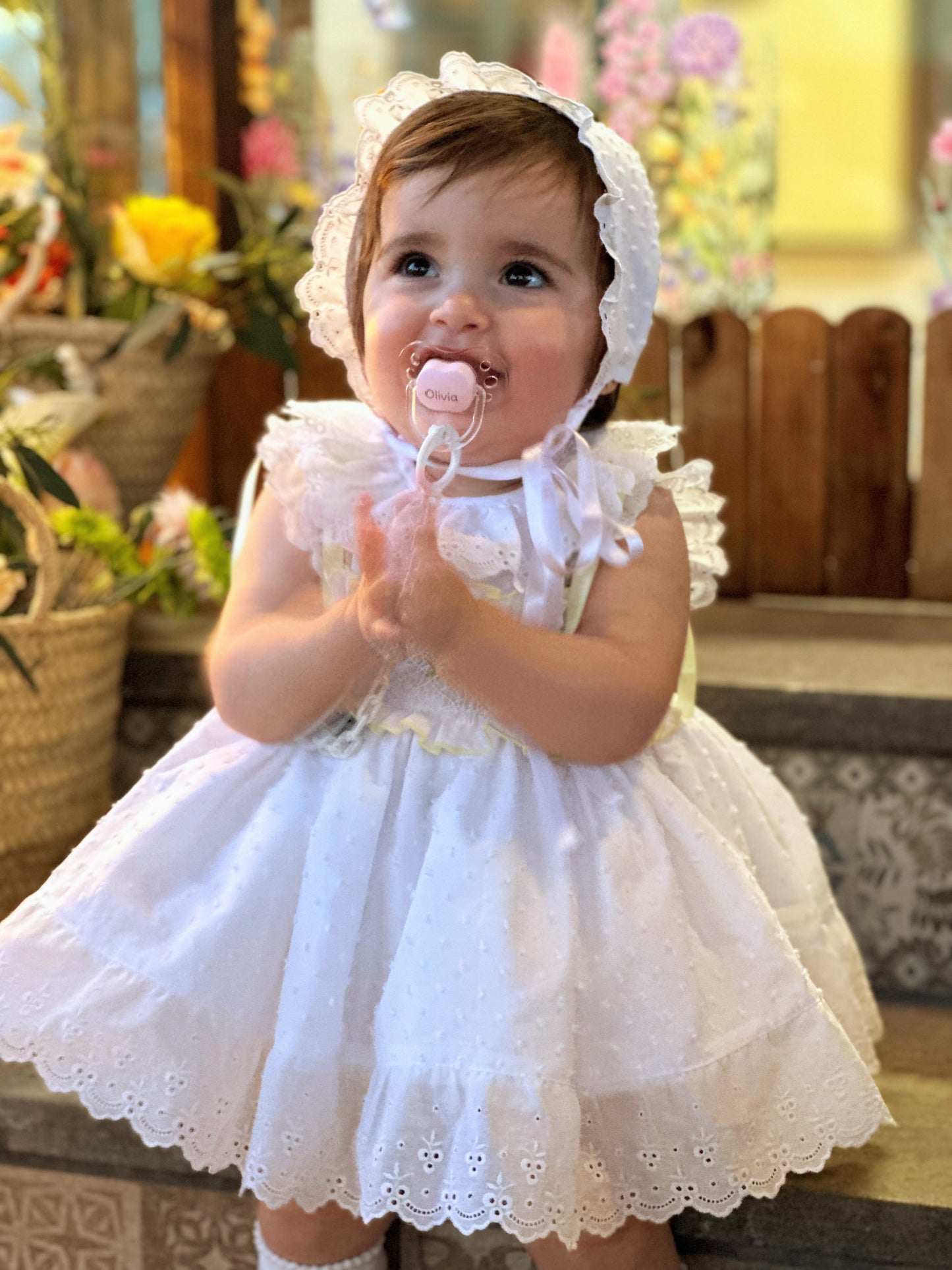 Sonata Girls White Plumetti Hand Smocked Dress - (Made To Order)