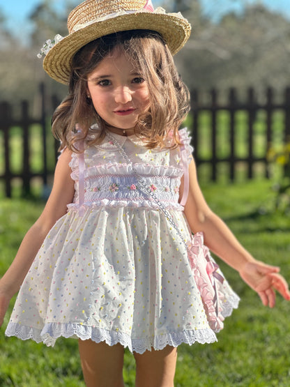 Girls Multicoloured Plumetti Hand Smocked Dress - (Made To Order)