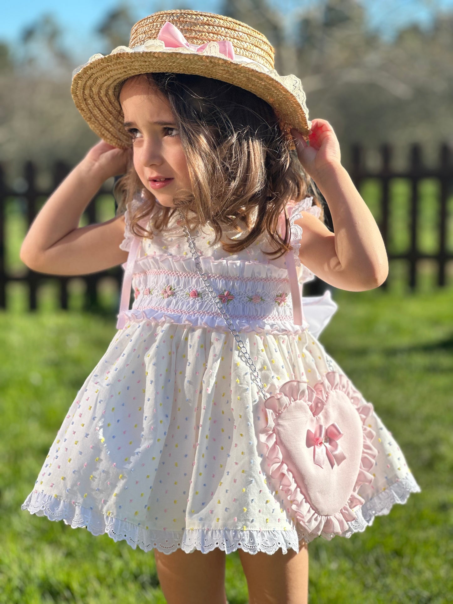 Girls Multicoloured Plumetti Hand Smocked Dress - (Made To Order)