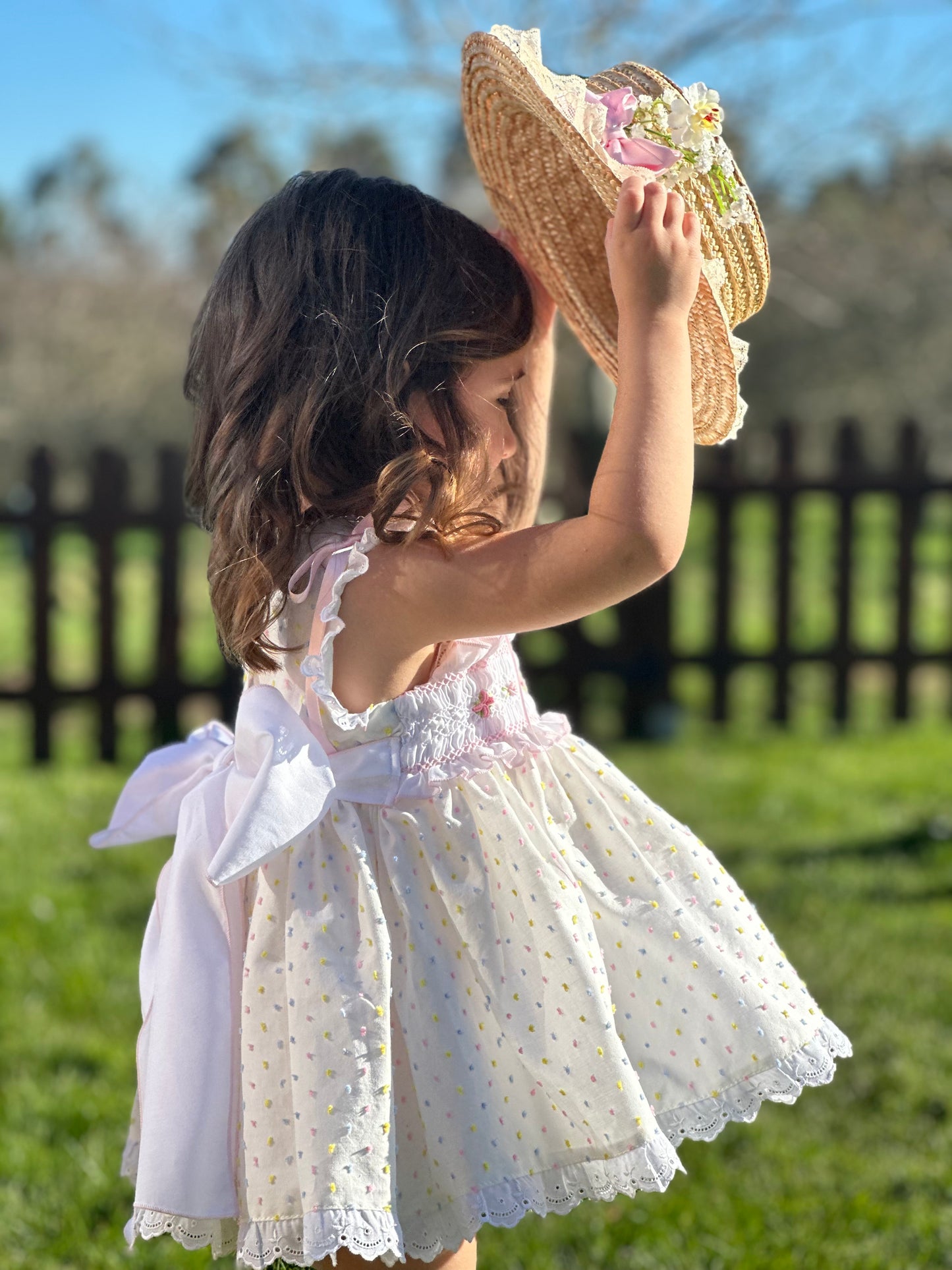 Girls Multicoloured Plumetti Hand Smocked Dress - (Made To Order)