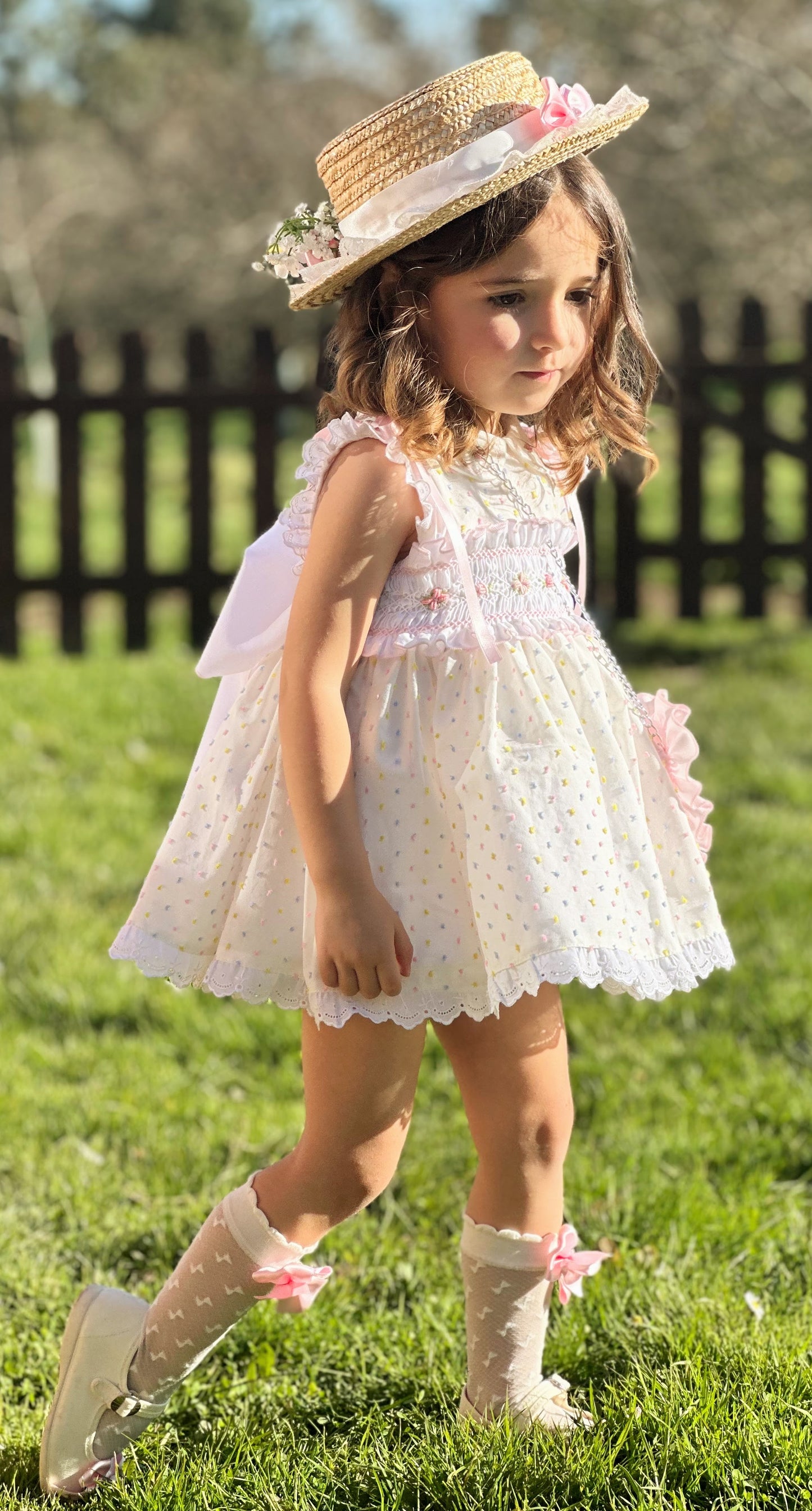 Girls Multicoloured Plumetti Hand Smocked Dress - (Made To Order)