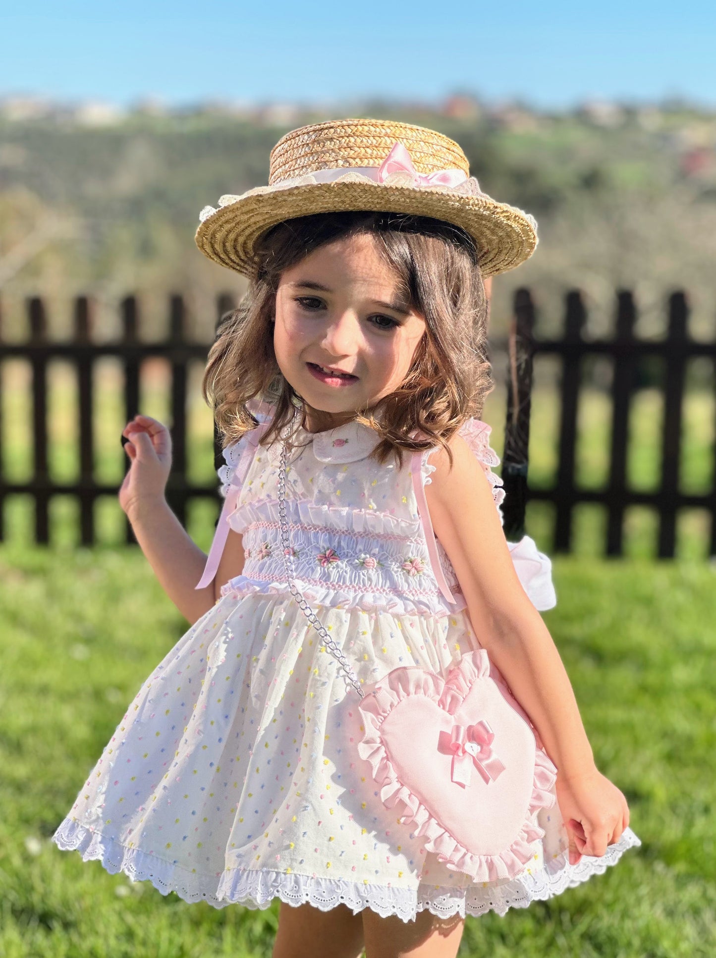 Girls Multicoloured Plumetti Hand Smocked Dress - (Made To Order)