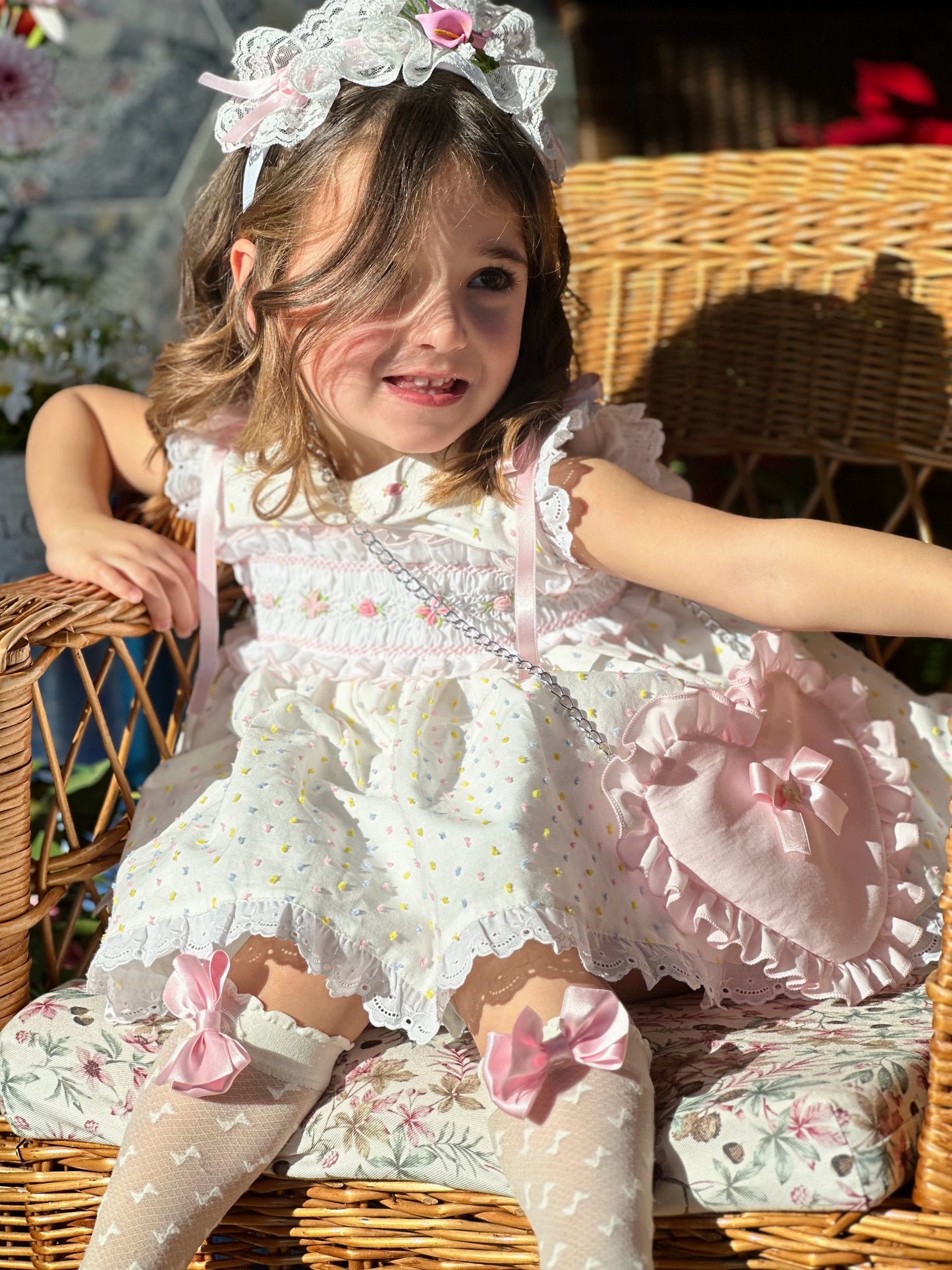 Girls Multicoloured Plumetti Hand Smocked Dress - (Made To Order)