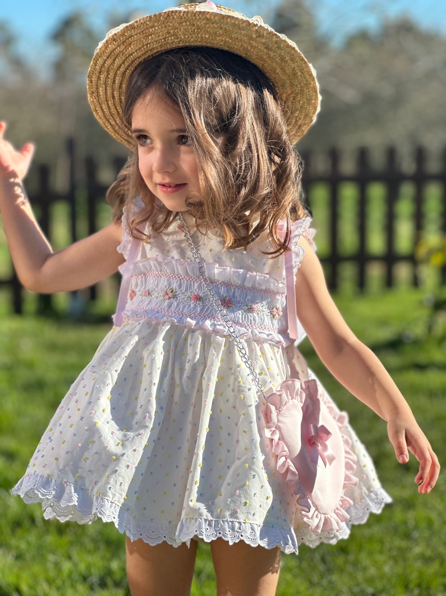 Girls Multicoloured Plumetti Hand Smocked Dress - (Made To Order)