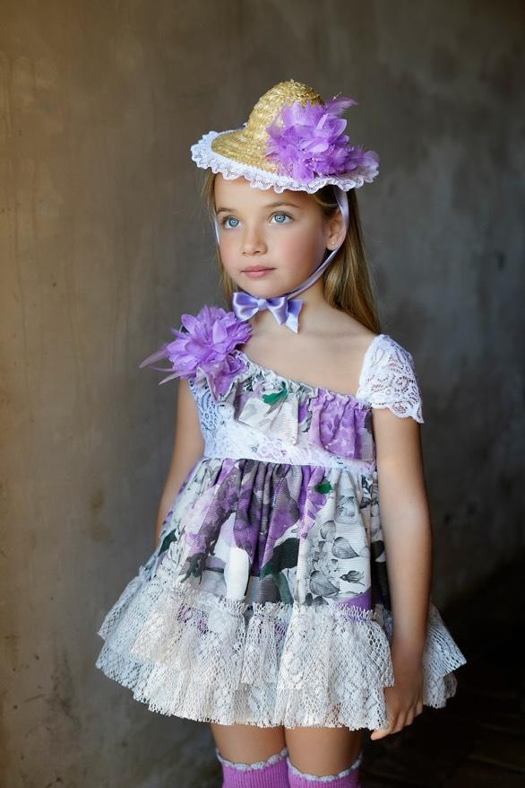 Ela Confeccion SS25 Girls Purple Floral Handmade Puffball Dress & Knickers Set - (Made to order)