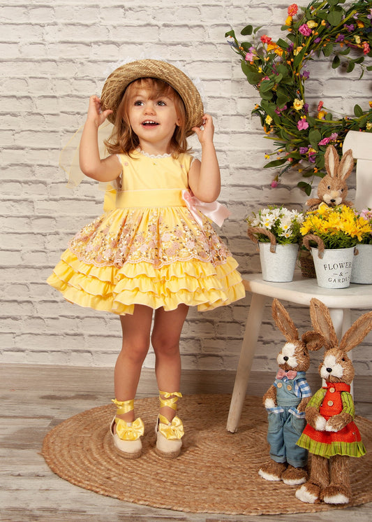 Sonata Yellow Embroidered Daisy Dress - (Made to order)