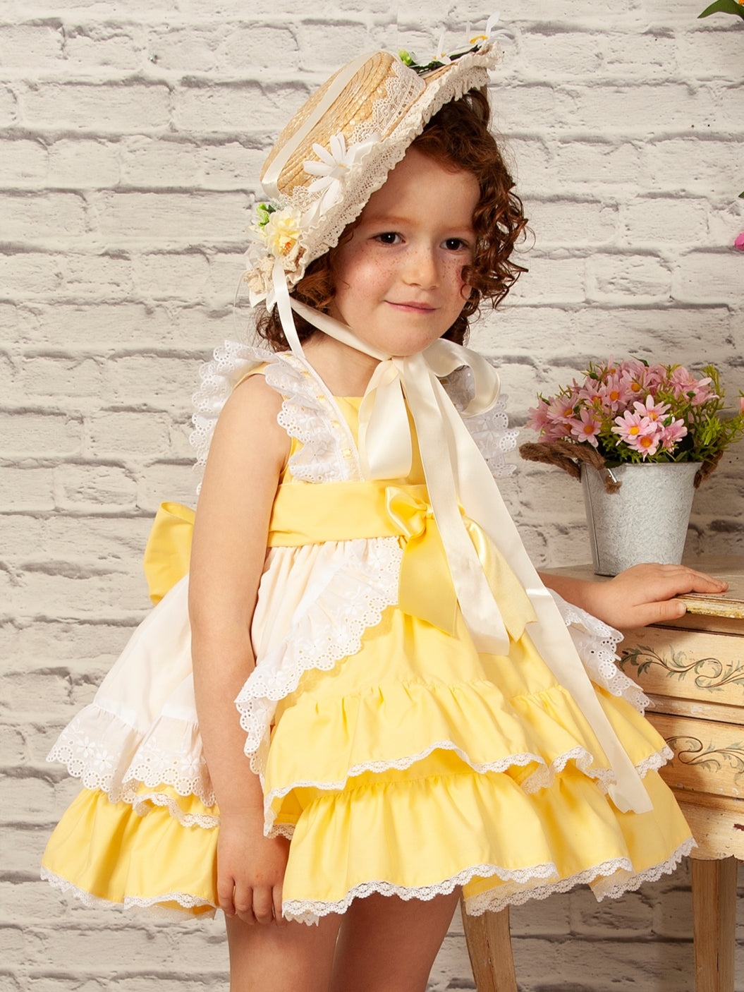 Girls White And Yellow Bonnet (Made to order)