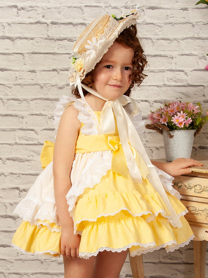 Girls White And Yellow Bonnet (Made to order)