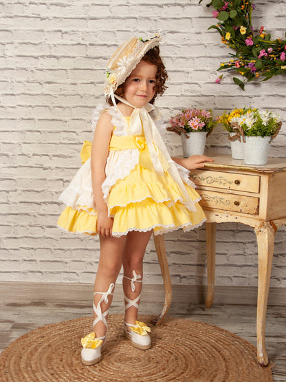 Girls White And Yellow Bonnet (Made to order)