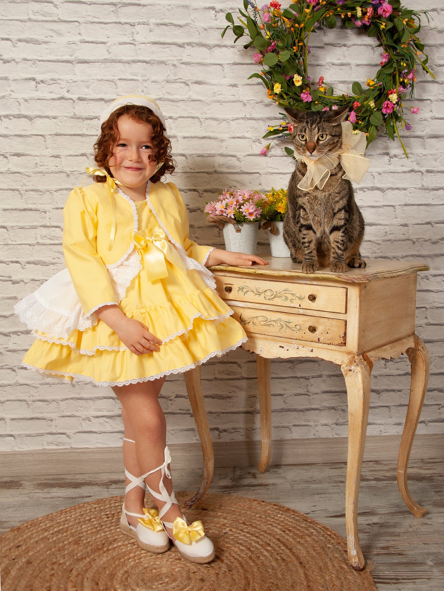 Girls White And Yellow Ruffle Puffball Dress (Made to order)