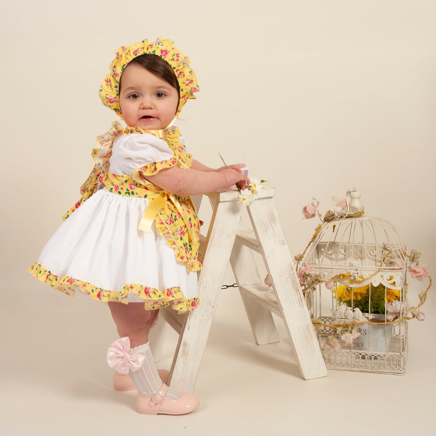 Sonata Floral Yellow Handmade Pinny Style Dress - (Made to order)