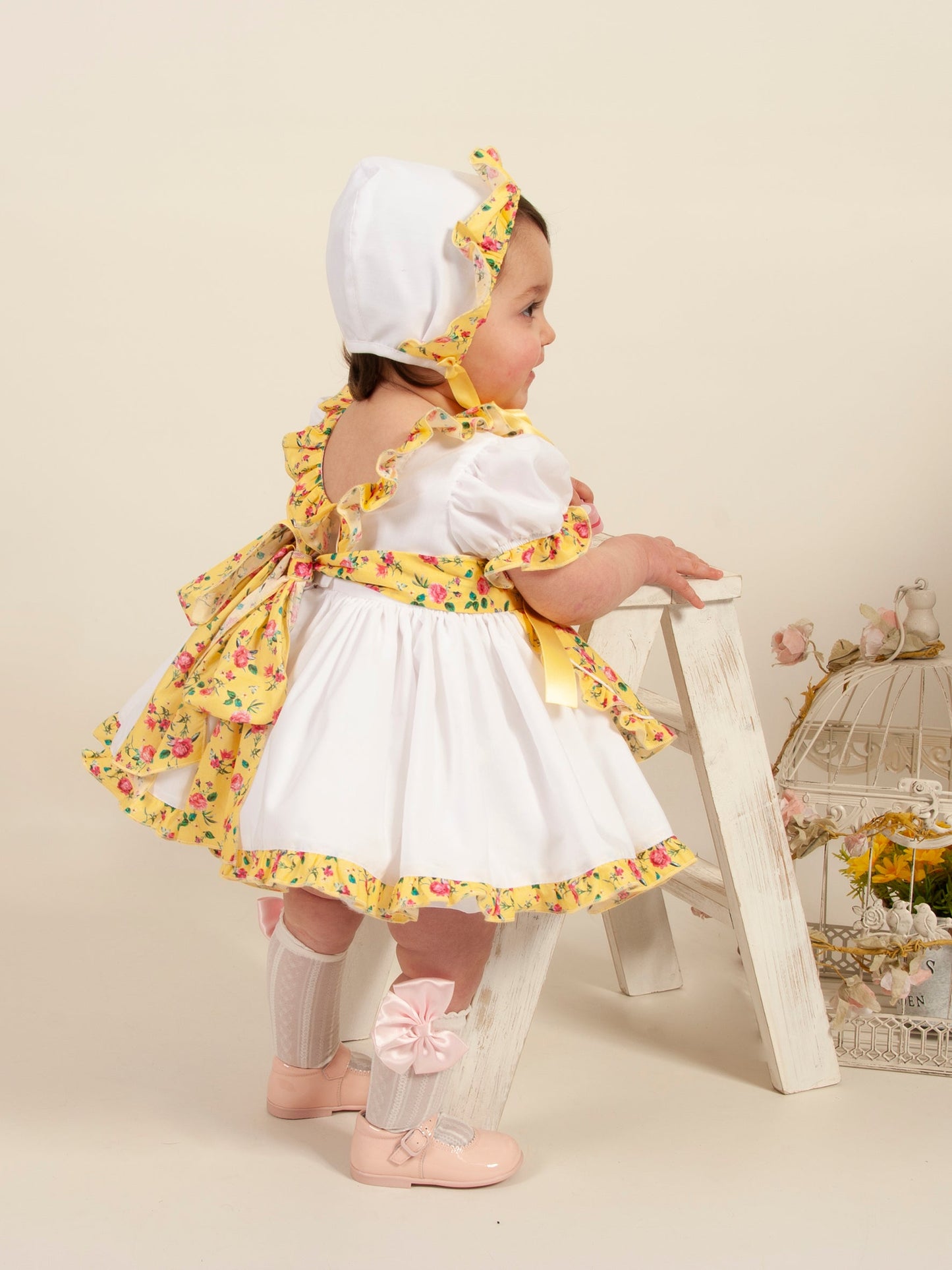 Sonata Floral Yellow Handmade Pinny Style Dress - (Made to order)