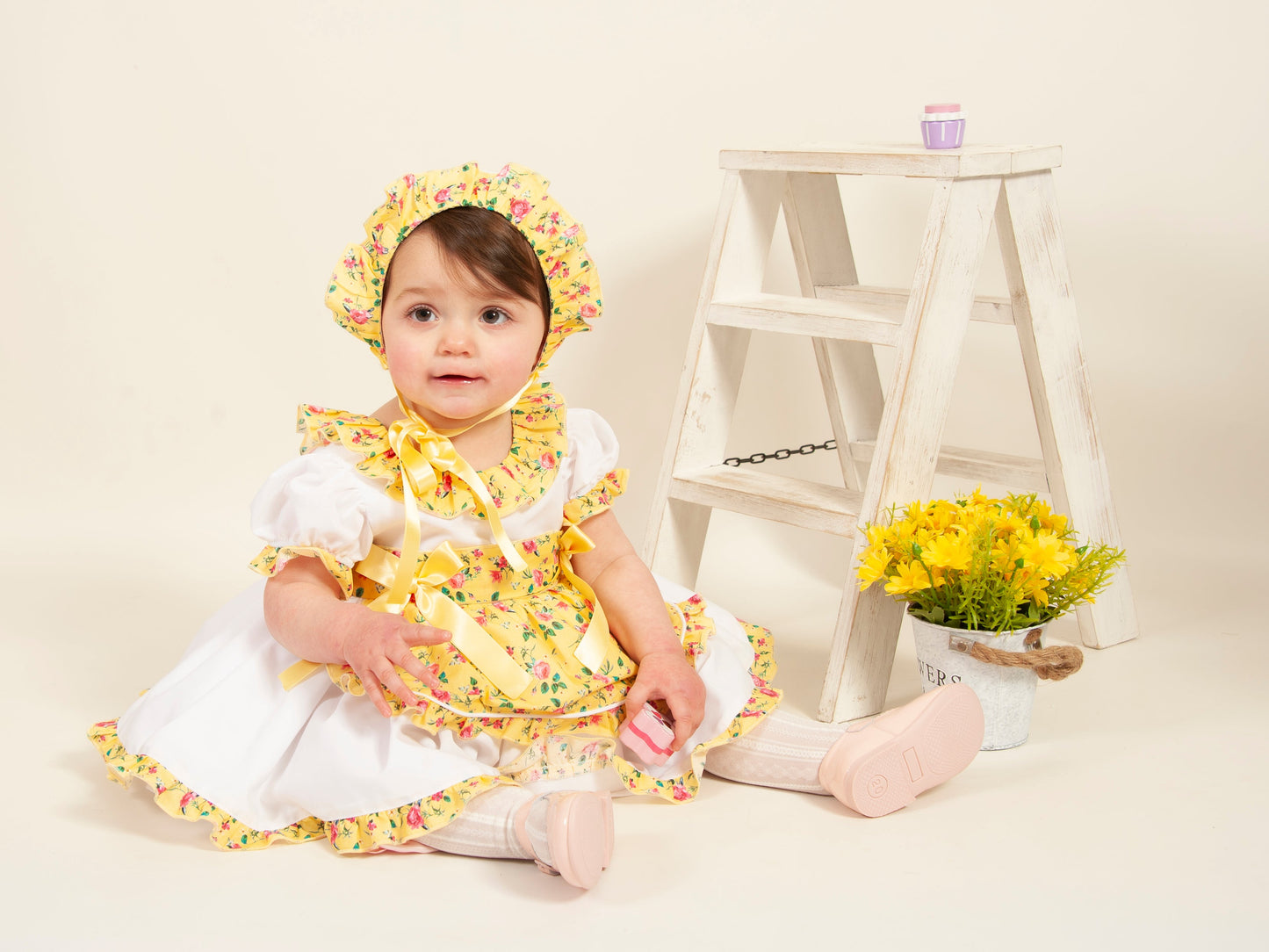 Sonata Floral Yellow Handmade Pinny Style Dress - (Made to order)