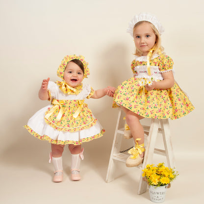 Sonata Floral Yellow Handmade Pinny Style Dress - (Made to order)