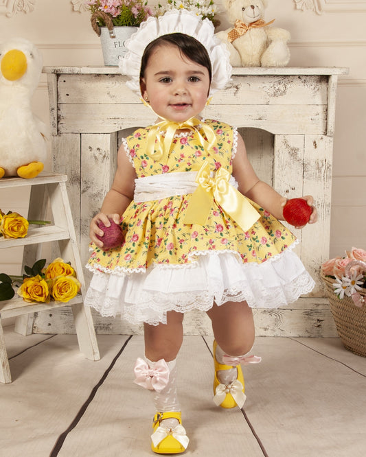 Yellow Floral Handmade Puffball Dress -(Made To Order)