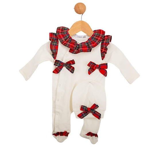 Ivory & Red Tartan Babygrow