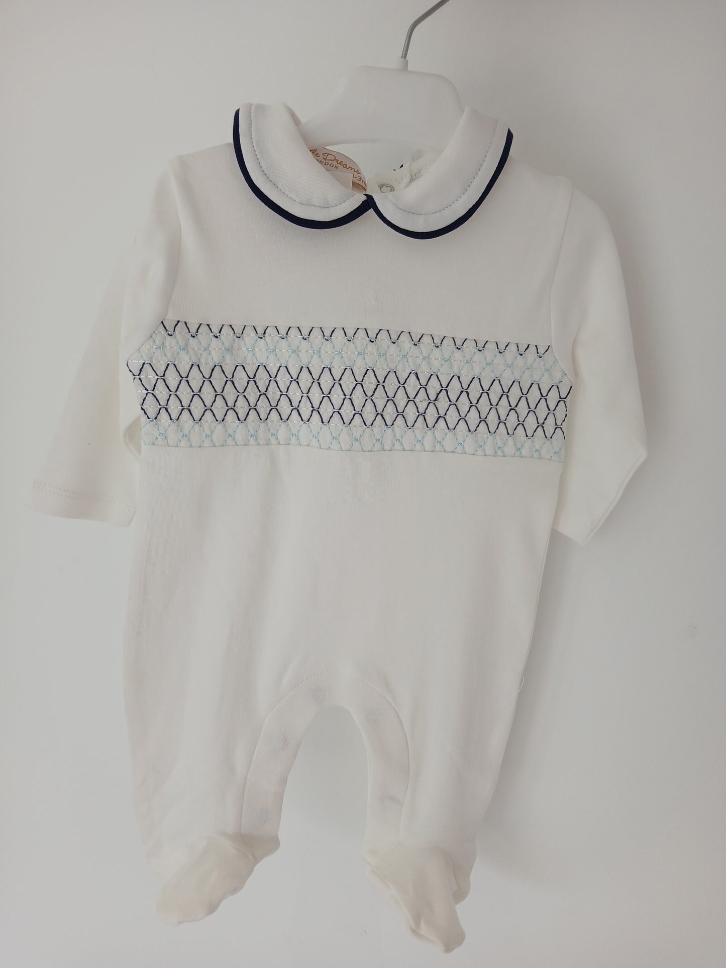 Baby Boys Smocked All In One Babygrow - Baby Blue