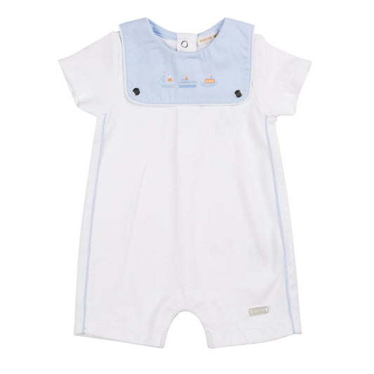 Baby Boys White/Blue Boats Romper