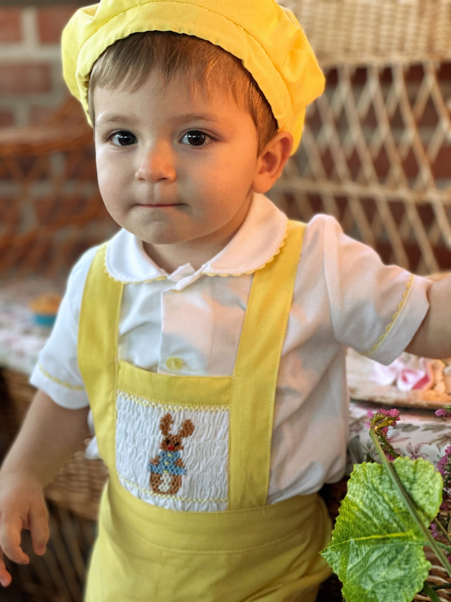 Boys Yellow Bunny Handmade Shirt & H-Bar Set - (Made To Order)