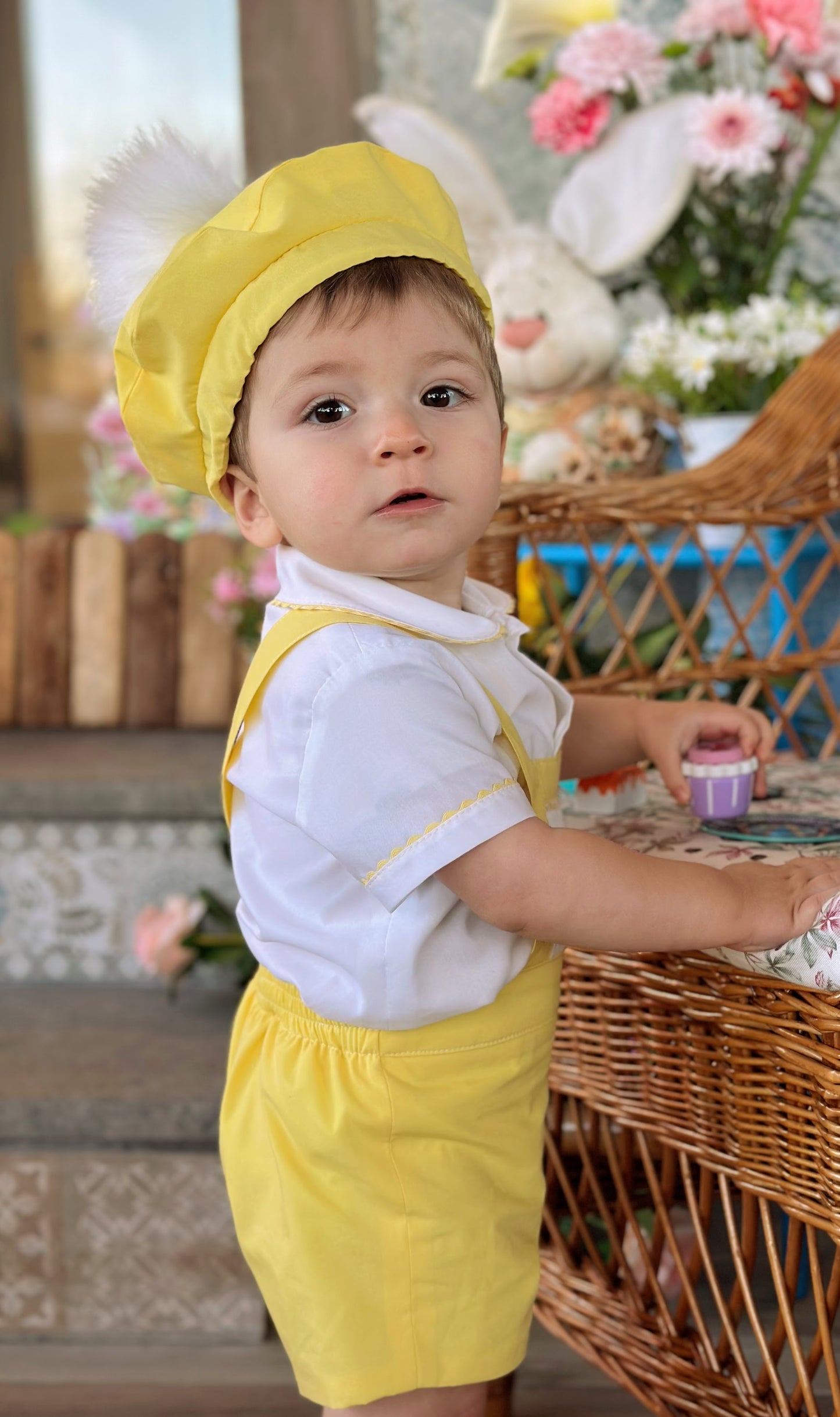 Boys Yellow Bunny Handmade Shirt & H-Bar Set - (Made To Order)