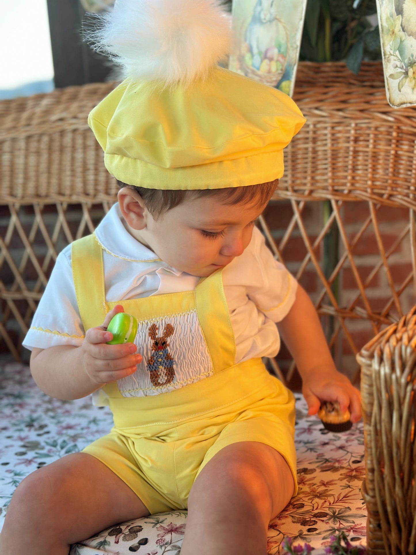 Boys Yellow Bunny Handmade Shirt & H-Bar Set - (Made To Order)