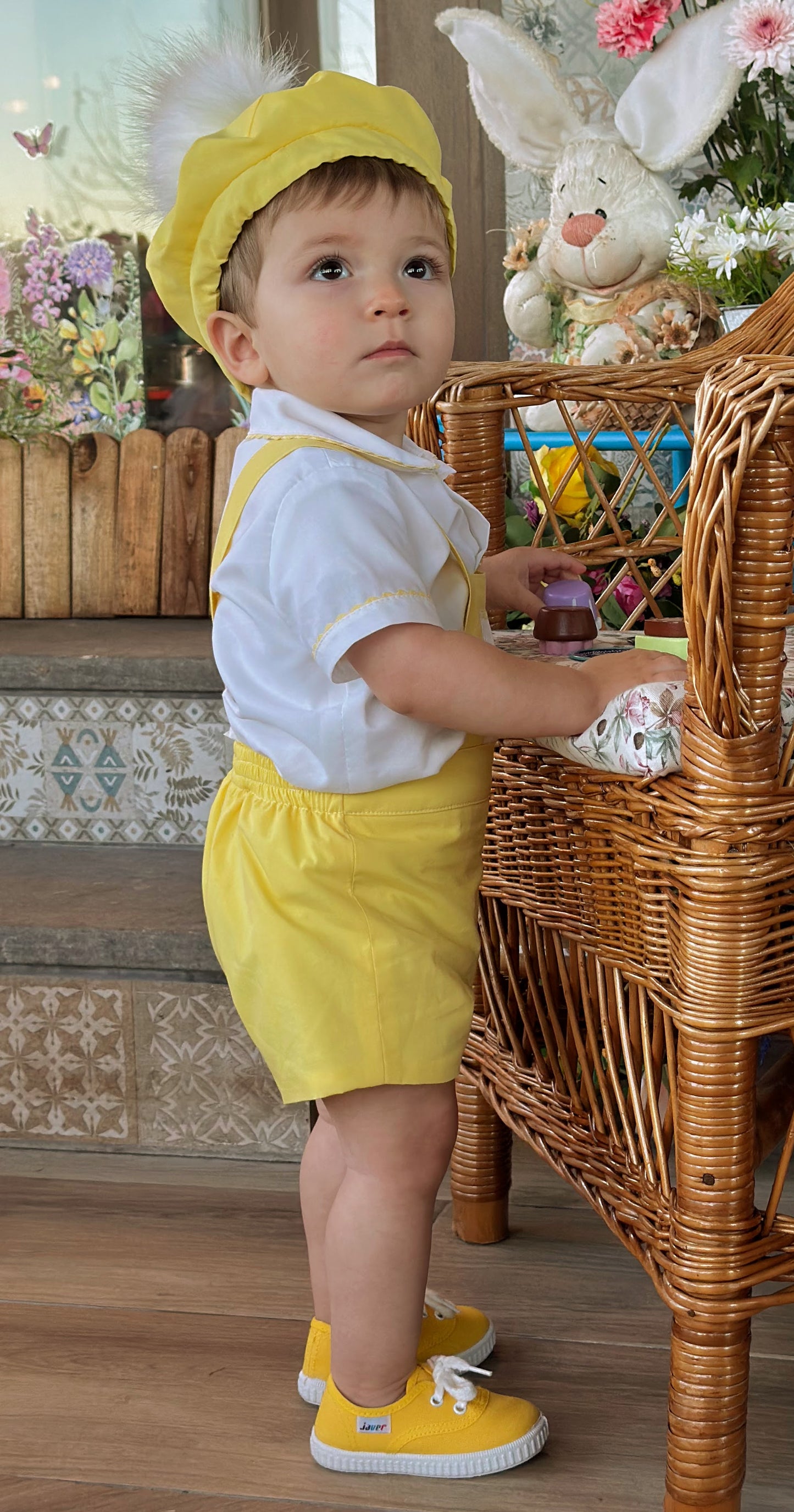 Boys Yellow Bunny Handmade Shirt & H-Bar Set - (Made To Order)