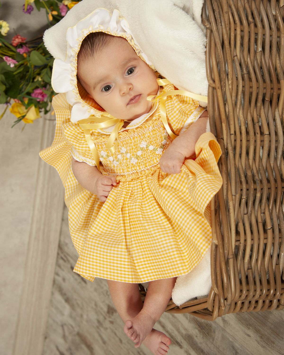 Sonata Girls Yellow Gingham Smocked Dress - (Made to order)