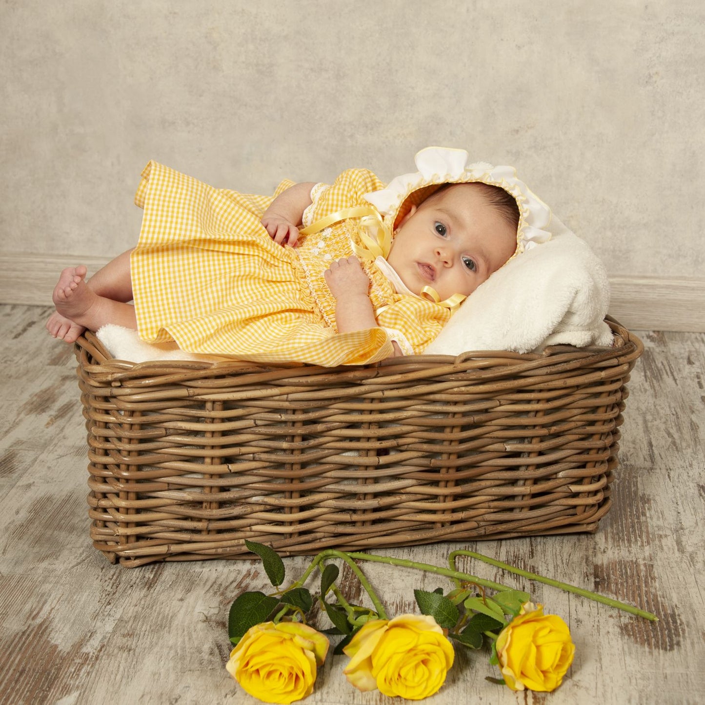 Sonata Girls Yellow Gingham Smocked Dress - (Made to order)