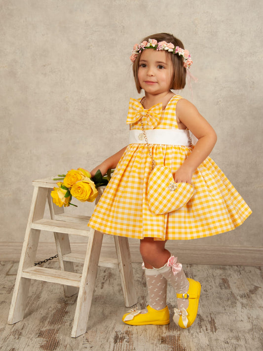 Sonata Yellow Gingham Puffball Dress (Made to order)