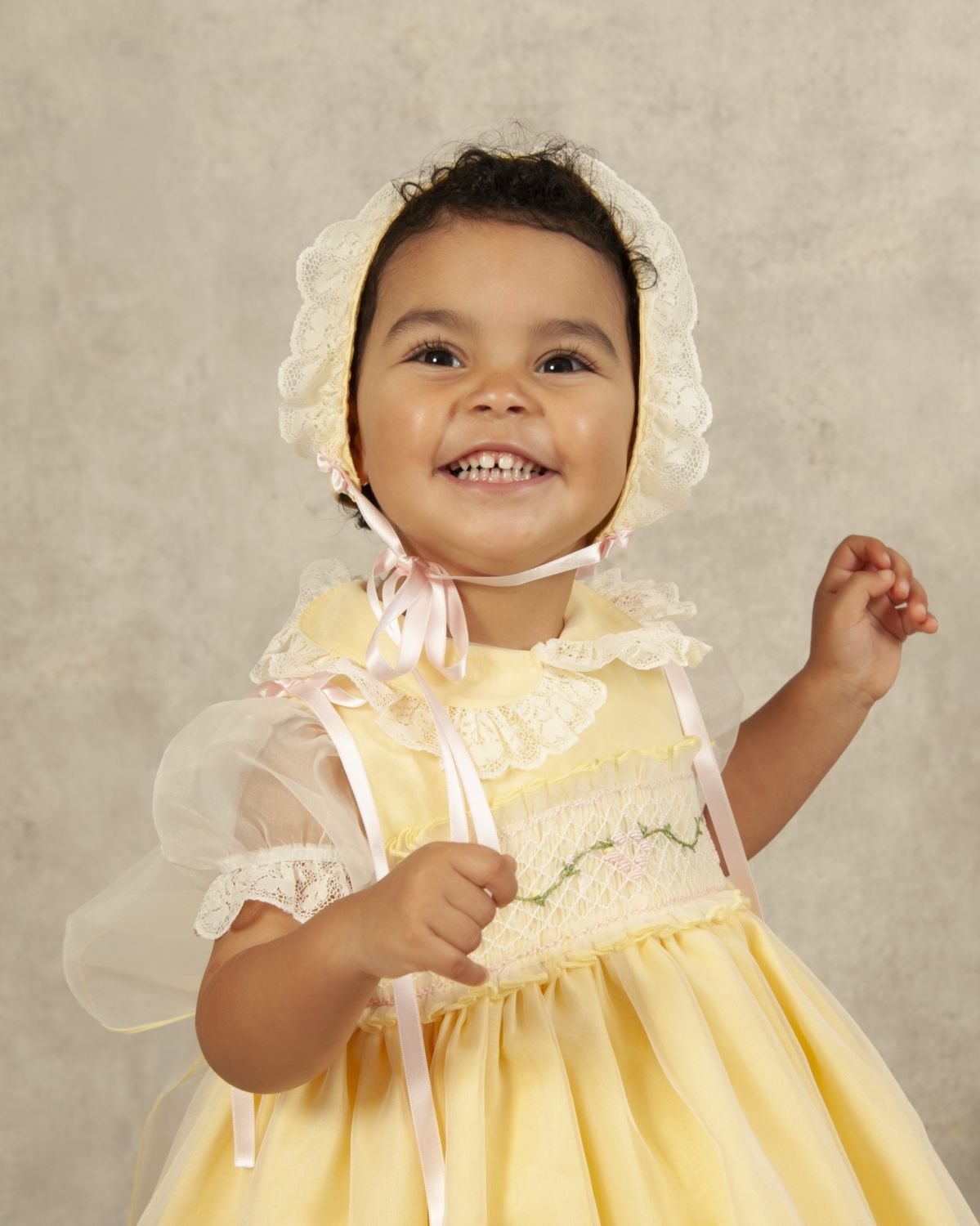 Sonata Girls Yellow Organza Heart Smocked Dress (Made to order)