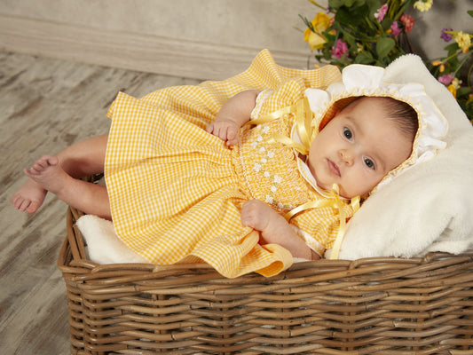 Sonata Girls Yellow Gingham Smocked Dress - (Made to order)