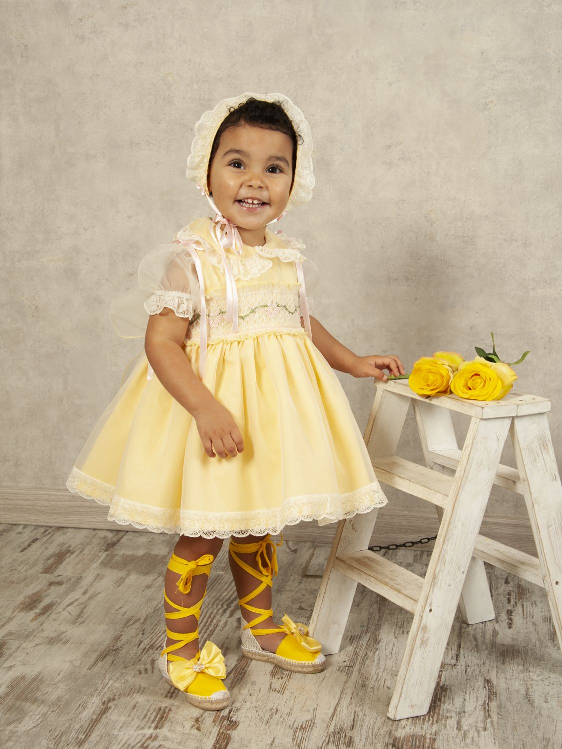 Sonata Girls Yellow Organza Heart Smocked Dress (Made to order)