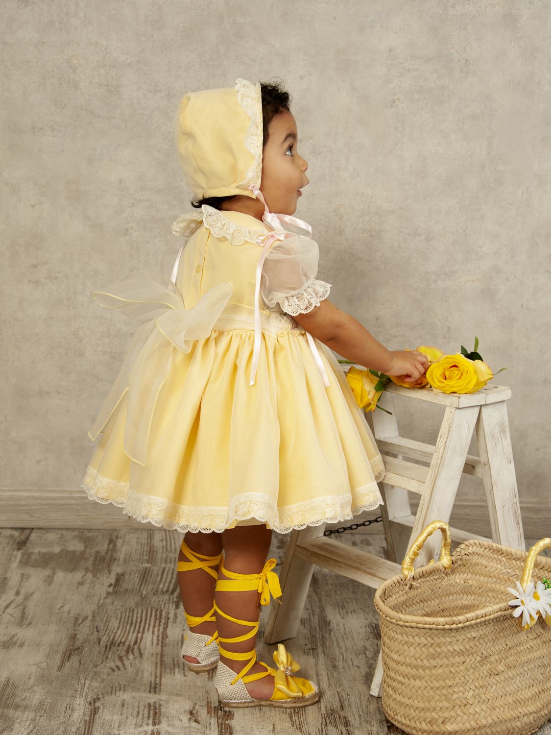 Sonata Girls Yellow Organza Heart Smocked Dress (Made to order)