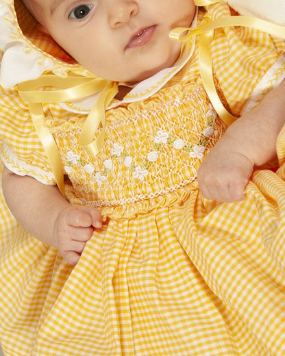 Sonata Girls Yellow Gingham Smocked Dress - (Made to order)