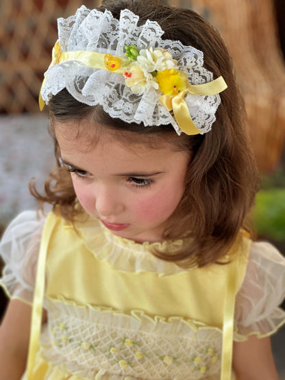 Girls Handsmocked Yellow Overlay Puffball Dress - (Made To Order)