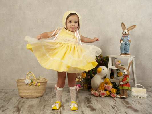 Sonata Yellow & Pink Organiza Smocked Dress (Made to order)