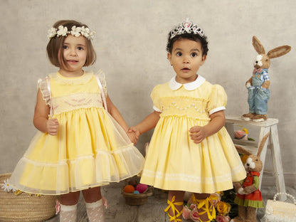 Sonata Yellow & Pink Organiza Smocked Dress (Made to order)