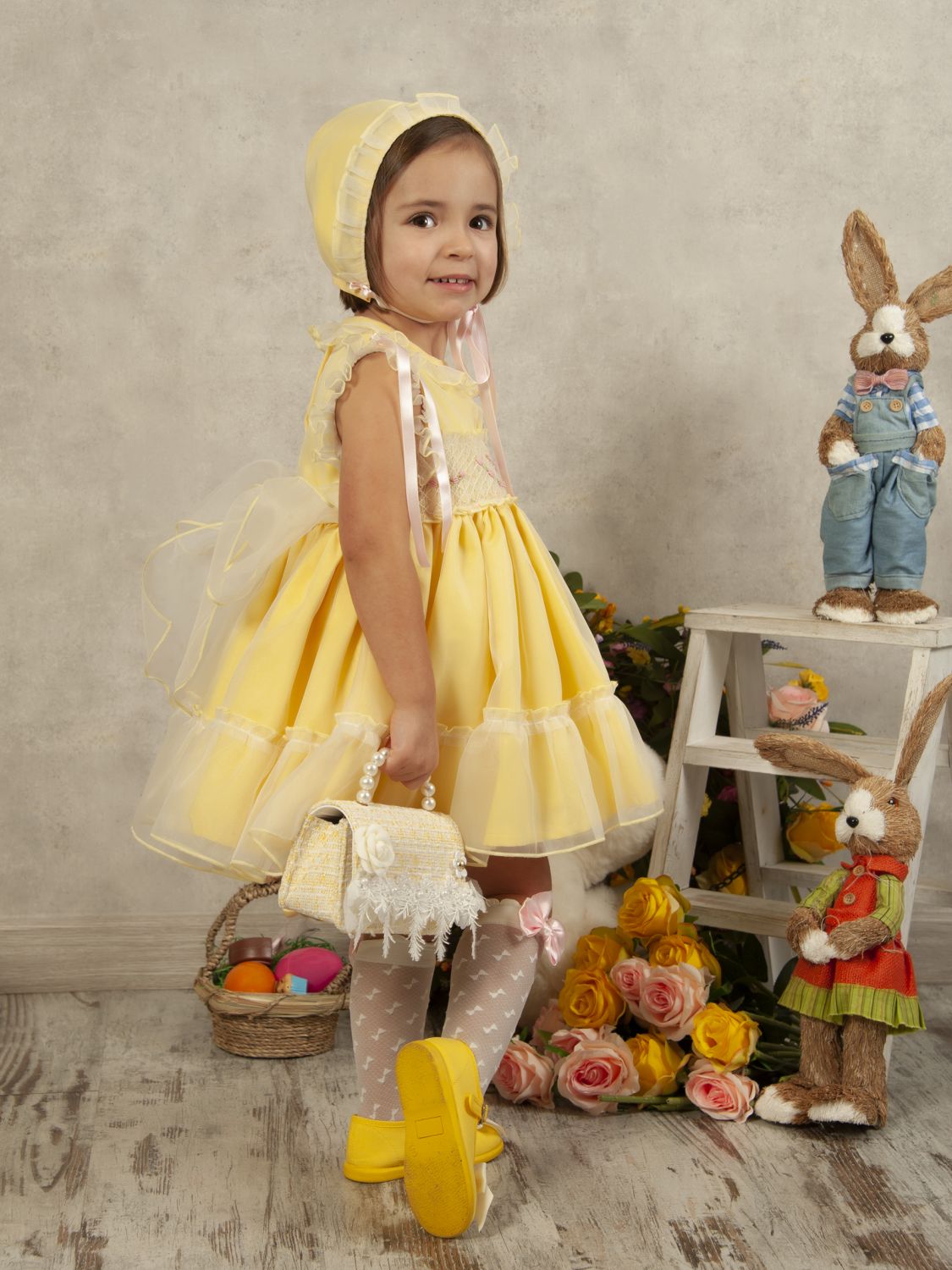 Sonata Yellow & Pink Organiza Smocked Dress (Made to order)