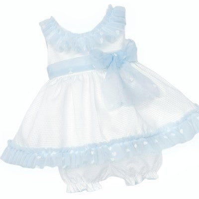 Baby girls white & blue tulle dress & bloomers