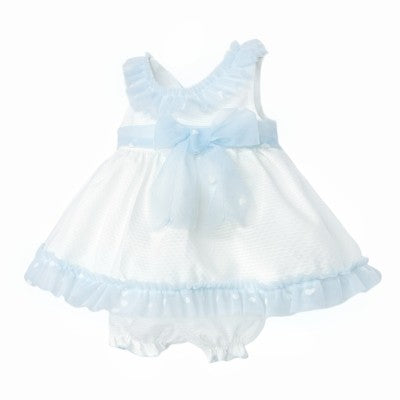 Baby girls white & blue tulle dress & bloomers