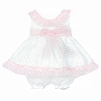 Baby girls white & pink tulle dress & bloomers