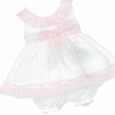 Baby girls white & pink tulle dress & bloomers