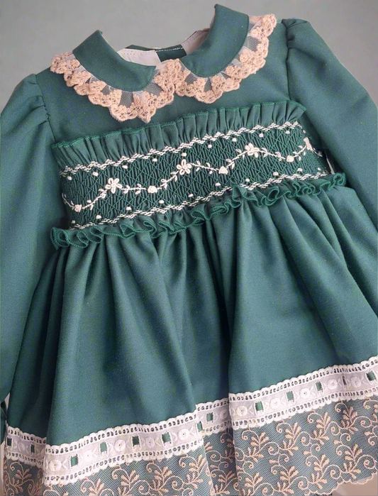 Sonata Emerald Smocked Dress (Made to order)