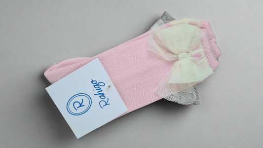 Girls Knitted Pink Bow Socks - Rahigo AW24