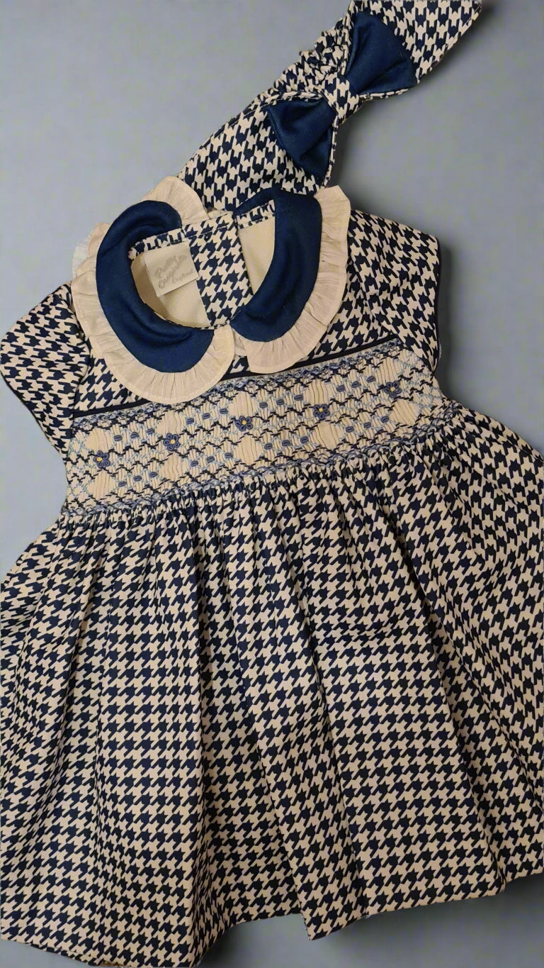 Girls Navy Smocked Dress