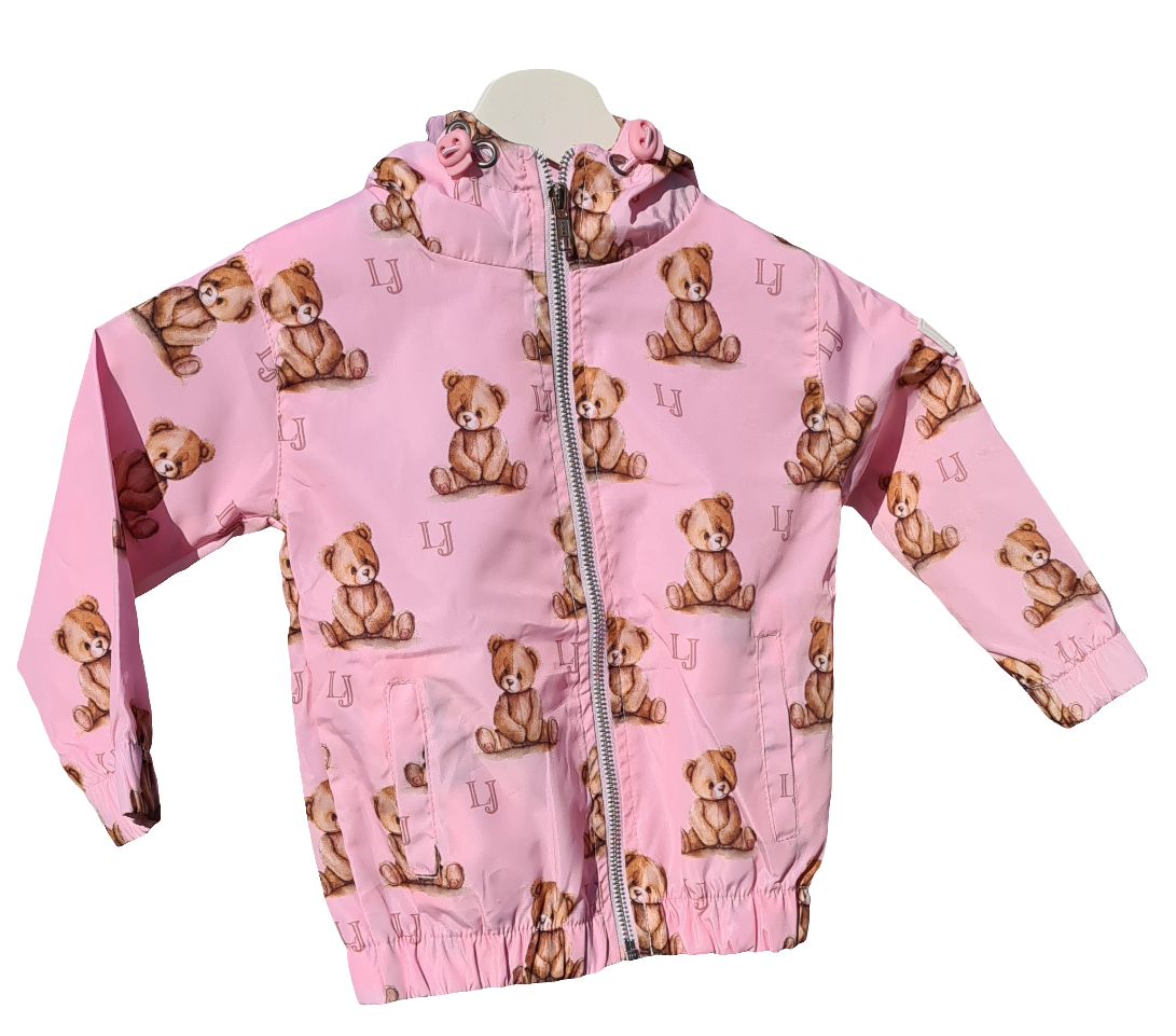 Girls Baby Pink All Over Teddy Bear Raincoat