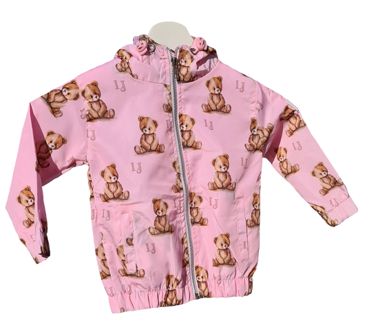 Girls Baby Pink All Over Teddy Bear Raincoat