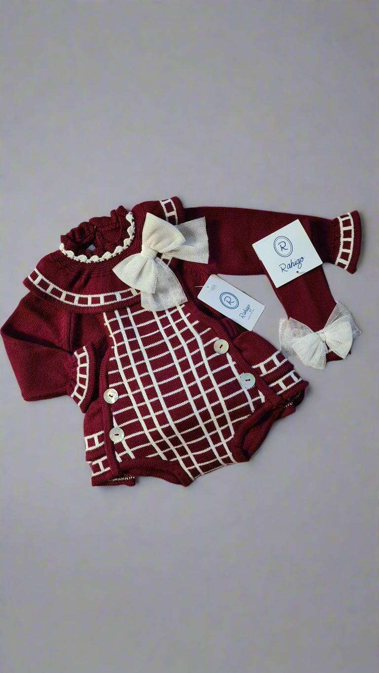 Rahigo Baby Girls Burgandy Knitted Romper & Jumper Set AW24